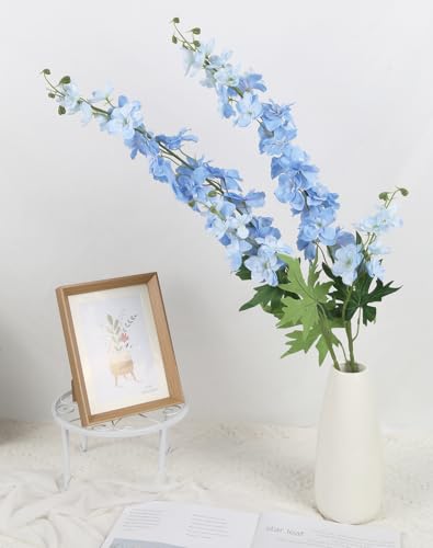 6Pcs Artificial Delphinium Flowers 37.4’’ Light Blue Long Stem Delphinium Faux Snapdragon Flowers for Wedding Bouquet Home Party Garden Outdoor Decoration(Light Blue) - color: Light Blue