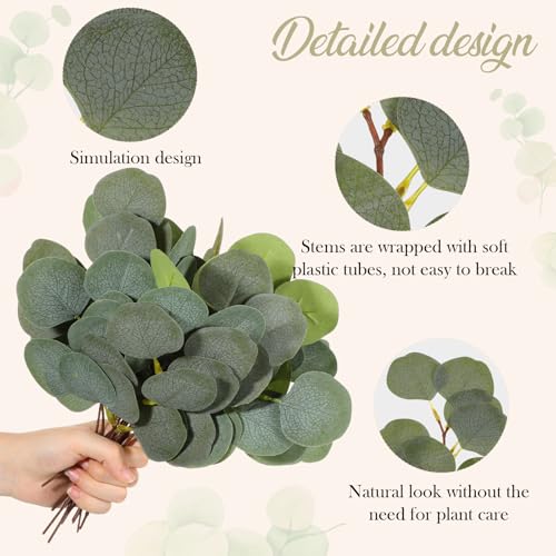70 Pieces Artificial Eucalyptus Leaves, 11 Inches Tall Silver Dollar Eucalyptus Fake Greenery Stems Faux Plant DIY Bouquets Floral Arrangement Wedding Home Decor