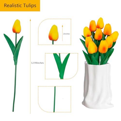 Gold Flowers Fake Tulips Artificial Flowers, 13 Inch Real Touch Tulip Flowers Bouquet for Vase, Mother's Day Easter 10 Pcs - color: Gold