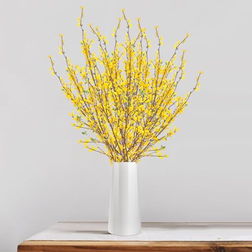 Artificial Forsythia Flowers,5Pcs 39.4 inch Artificial Forsythia Blossom Jasmine Stems Fake Silk Forsythia Branches for Flower Arrangement Wedding Home Office Decoration - size: 5PCS