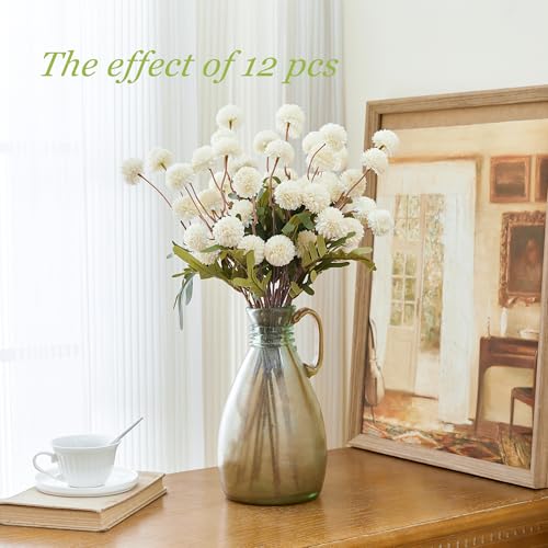 SITUMEIZI White Flowers Faux Mum White Artificial Flowers Fake Mums Silk Pompon Mini Chrysanthemum 6Pcs for Home Party Wedding Decorations - color: Ivory-white