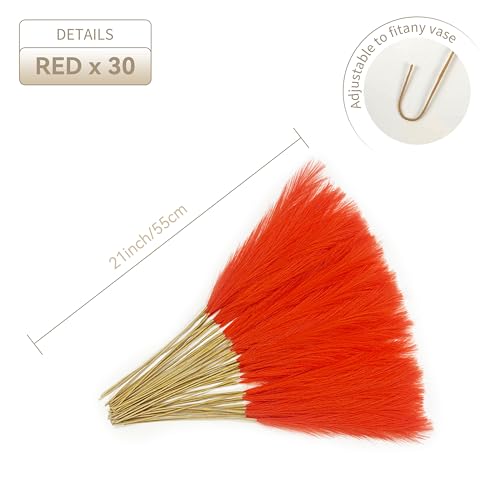 30pcs 22" Orange Pampas Grass - Faux Pampas Grass Decor Artificial Pampas Grass for Tabke Vase Fluffy Artificial Pampas Grass for Boho Home Wedding Mothers Day Decoration - color: Orange, size: 30pcs