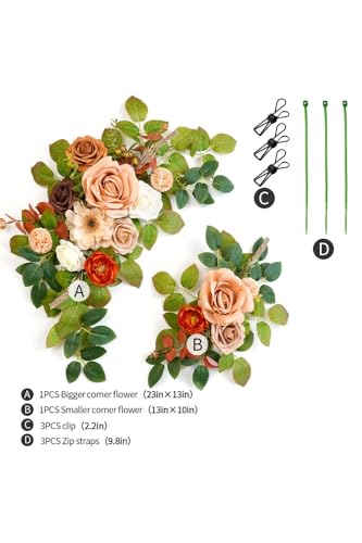 Wedding Decor (Pack of 2) Welcome Sign Flower Backdrop Garland for Ceremony Reception Wall Easel Home Decoration Entryway Faux Outdoor Board Head Table Decor (Orange & Terracotta) - color: Orange & Terracotta