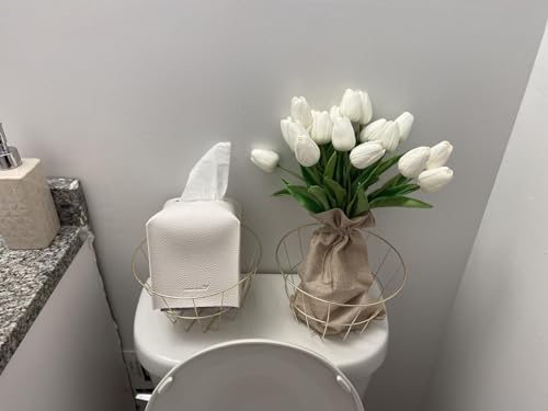 Tulips Artificial Flowers 20 Pcs White Fake Tulip Stems Real Touch PU Tulips for Easter Spring Wedding Bouquet Home Centerpiece Floral Arrangement Table Décor