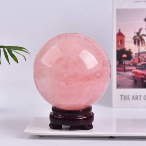 Large Rose Quartz Crystal Sphere Natural Pink Healing Crystal Ball with Stand Meditation Decorative Balls Home Decor 120-130mm/4.7-5.1" - color: Rose Quartz, size: 120-130mm/4.7-5.1"