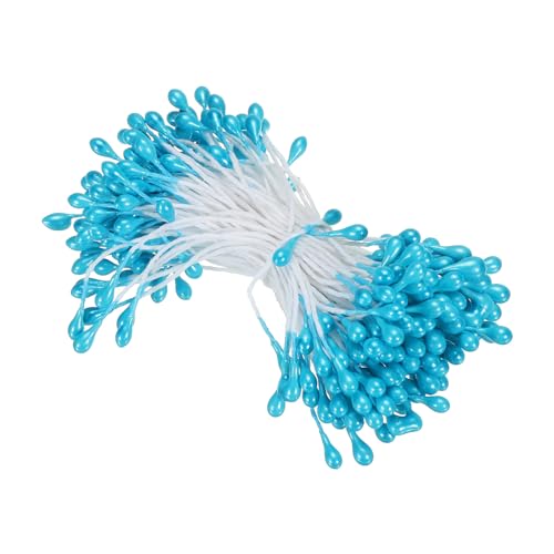 PATIKIL 3mm Double Heads Flower Stamen, 150 Pcs Artificial Flower Stamen Pistil Matt Pearl Floral Stamen for DIY Christmas Card Wedding Decoration, Blue - color: Blue