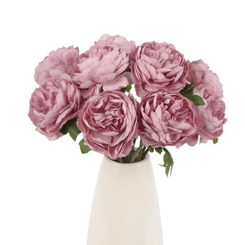 IPOPU 10pcs Dusty Pink Peonies Artificial Flowers Silk Peonies with Stems Real Look Fake Peony for Home Table Decorations Wedding Faux Flowers Arrangements (Dusty Pink) - color: Dusty Pink