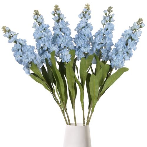 IPOPU 6PCS Blue Snapdragon Artificial Flowers 31.50" Delphinium Fake Flowers Long Stem Antirrhinum Majus Silk Flowers Larkspur Faux Flower for Home Wedding Decorations Floral Arrangement (Baby Blue) - color: Baby Blue