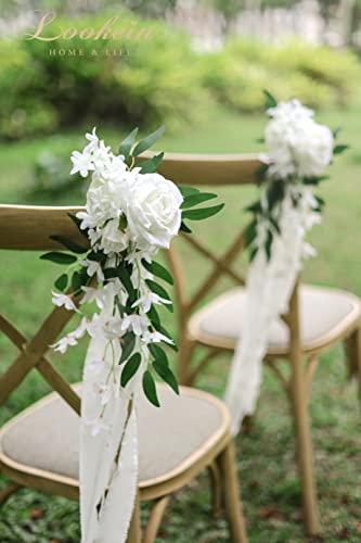 Lookein Set of 8 Pew Flowers for Wedding Ceremony Chair Decorations Bench Decoration Wedding Aisle Chair Decoration, Natural White - color: Romantic White