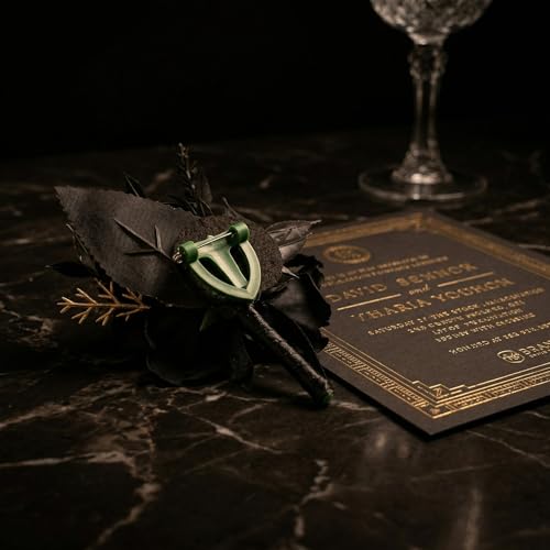 Wedding Flower Set with Rose Corsage and Boutonniere for Men (Black Boutonniere) - color: Black Boutonniere
