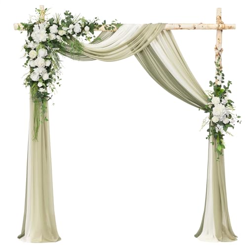 Ling's moment Wedding Arch Flowers with Drapes Kit-Pack of 5, 2pcs Flower Arrangements 3pcs Sheer Hanging Drapes White Ceremony Arbor Backdrop Artificial Rose Floral Decorations, White Green - color: Wht-white Green