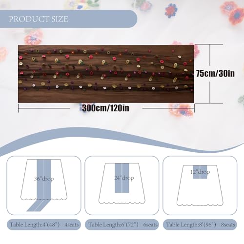 2PC Black Embroidery Daisy Table Runner 10ft 120 Inch Fall Florals Gauze Tulle Sheer Cheesecloth Holiday Kitchen Dining Table Decoration for Home Wedding Party Baby Shower Birthday Decorations - color: Black, size: 10ft x 2Pack