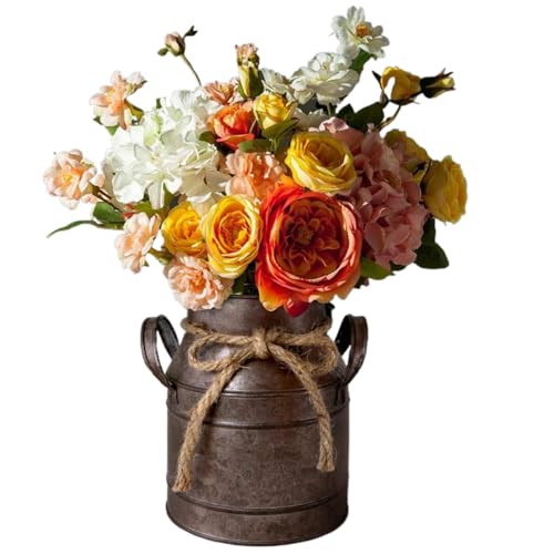 Vintage Rustic Antique Decorative Flower Vase,Shabby Chic Classy Designed Metal Vase,Primitive Distressed Iron Vase Bucket for Home Decor,Birthday Gift,Wedding,Party(4.4" L x 3.5" W x 5.9" H)