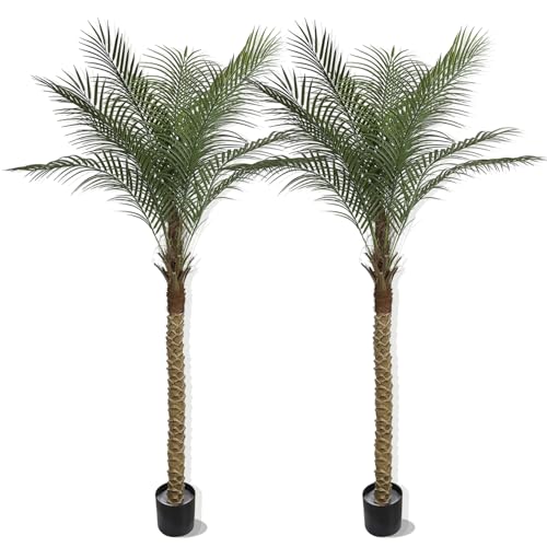 7ft Artificial Palm Tree Outdoor/Indoor, UV Resistant Faux Palm Tree with Real Bark, 84" Large Fake Silk Tree in Pot for Home, Office, Living Room, Patio, and Yard Decor - size: 7ft