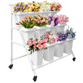 PROLEE Flower Display Stand with 12 Buckets, Flower Cart 3 Layers, Flower Stand Metal with Wheels, Moving Florist Bouquet Shelf, Triangular Rack, White - color: White