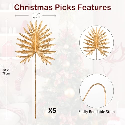 DILATATA 5 Pcs Artificial Monstera Leaves with Stem 30 Inch Golden Tropical Monstera Plant Gold Split Palm Leaves Philodendron Monstera Fronds for Hawaiian Luau Jungle Party Decorations - color: Split Palm#gold Pe 5pcs