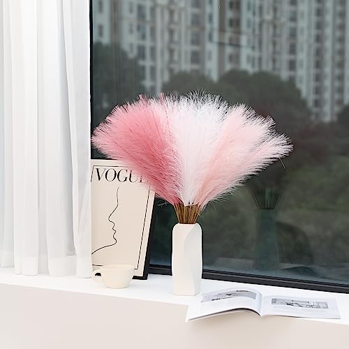 Wertuirk 30pcs Faux Pampas Grass - 24 Inch Pink Pampas Grass Home Decor, Artificial Colored Pompas Grass for Room Decor, Flower Arrangement, Wedding Centerpieces and Baby Shower Decorations - color: A Pink & White & Blush, size: 30 Pieces