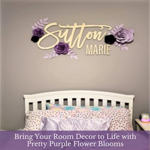 Rainbows & Lilies 10pc Large Paper Flowers Decorations for Wall – 3D Flower Wall Backdrop for Nursery, Girls Room, Baby Shower, Wedding, Bridal Shower – Pre-Assembled Reusable Purple Rose Decor Set