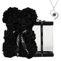 DuHouse Rose Bear Rose Teddy Bear Flower Gift Box for Valentines Gifts Anniversary Christmas,Birthdays Bridal Showers -Fully Handmade 10 inch Flower Bear Clear Gift Box(Black with Necklaces) - color: Black With Necklaces