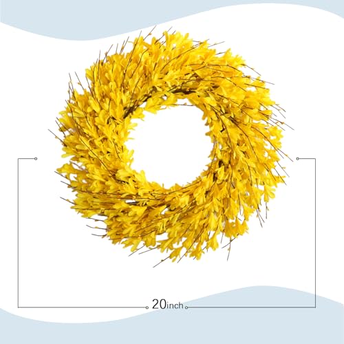 22inch Artificial Forsythia Flower Wreaths Spring Summer Fall Wreath Silk Leaves Wreath for Front Door Wreaths Porch Farmhouse Patio Garden Home Decor (Yellow) - color: Yellow