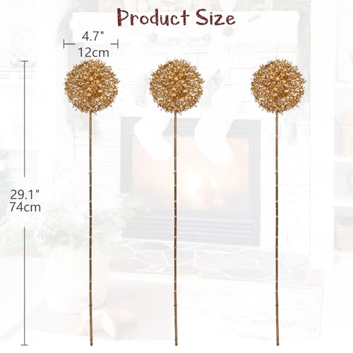 Hollyone 3Pcs Gold Artificial Ball Hydrangea Flowers Fake Silk Hydrangea Ball Flower Floral Arrangements Bouquets Faux Hydrangeas Stems for DIY Wedding Party Centerpieces Decoration Office Home Decor - color: Gold - Ball Hydrangea