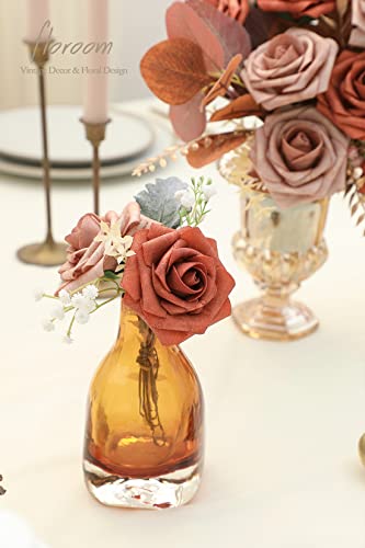 Floroom Artificial Flowers 25pcs Real Looking Burnt Orange & Warm Taupe Foam Fake Roses with Stems for DIY Wedding Bouquets Bridal Shower Centerpieces Floral Arrangements Party Tables Home Decorations - color: Burnt Orange & Warm Taupe, size: 25Pcs