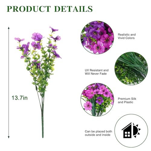 CEWOR Artificial Flowers for Outdoor Indoor, Fake Silk Daisy with Eucalyptus Leaves, Faux Flower for Garden Front Door Porch Planter Patio Home Decor (24 Bundles, Deep Purple Light Purple) - color: Purple Daisy