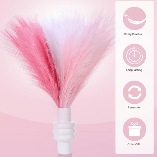 Pink Pampas Grass Decor 17.7 Inch 6pcs, Artificial Pampas Grass for Room Decoration, Blush Faux Pampas for Short Vase, Home Wedding Party Table Centerpieces