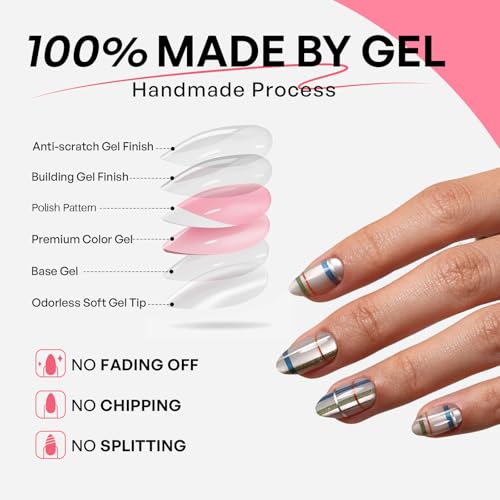 32Pcs Soft Gel Press on Nails for Women, Silver Plaid, Short Almond | Magnetic Glass Cat Eye False Fake Nails Press Ons for Office Daily Wear, Salon Quality Reusable Glue & Stick on Nail Gift Kit - color: 1C-Silver Plaid