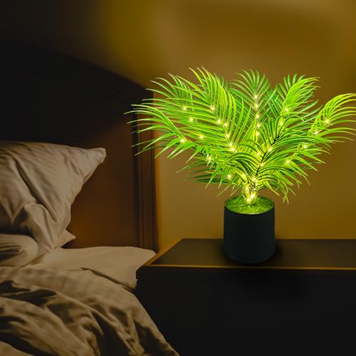 20-Inch LED Areca Palm Tree Faux Plant, USB Battery Powered | Dypsis lutescens style, USB or battery powered, Indoor home decor, Artificial tropical plant, Living room bedroom accent - color: Chrysalidocarpus Lutescens
