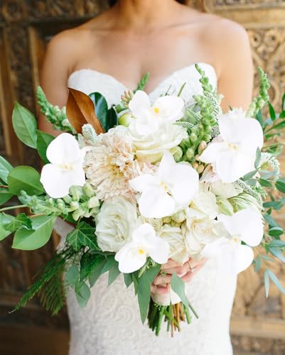 White Orchids Artificial Flowers 6 Bouquets 18 Heads Real Touch Faux Orchid Fake Flowers Bouquet for Vase Table Centerpiece Home Wedding Party Garden Decoration(White) - color: White