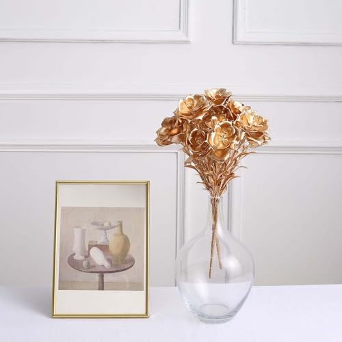 Efavormart 2 Pack 17 inch Metallic Gold Artificial Rose Bloomed Flower Bouquet, Open Flower Floral Arrangement for Holiday and Special Event Decor - color: Type17