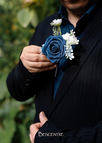 Navy Blue Boutonniere for Men,Prom boutonnieres,Groom and Groomsmen Boutonniere for Wedding Ceremony Anniversary, Formal Dinner Party and Grad Night (Set of 6) - color: Navy Blue, size: set of 6