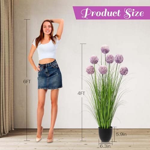 Jexine 2 Pack 4ft/47inch Artificial Grass Plant Outdoor Artificial Greenery Grass in Pot with Fake Purple Hydrangea for Spring Room Office Indoor Outdoor Decor Housewarming Gifts - color: Hydrangea, size: 4ft