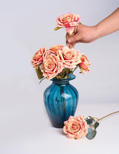 PONKING 3.1"(8cm) Manta Rose Artificial Flower 7pcs Realistic Faux Silk Roses Fake Flowers Bouquets Arrangements Decor for Wedding Spring Mother's Day, Home Table Decorations, Orange Flower - color: B 7pcs Orange Rose