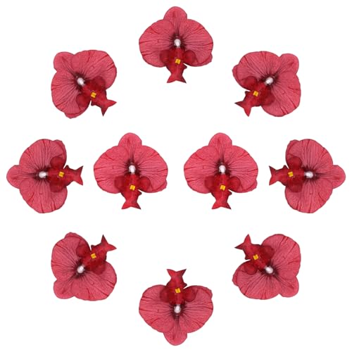 uxcell 10 Pcs Artificial Orchid Flower Heads, Fake Butterfly Orchid Heads Bulk Artificial Flowers for DIY Wedding Bouquets Centerpieces Party Home Decorations, Red - color: Red