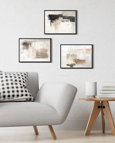 PHOPAGO Modern Abstract Framed Wall Art Mid Century Minimalist Beige Pastel Neutral Wall Decor for Kitchen Bathroom - 11x14in Black Framed - color: White Abstract, size: 14L" x 11W" x 3 Pcs Black