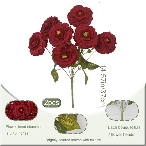 2 Pcs Artificial Flowers Zinnias Silk Flowers with Stems Zinnia Elegans Red Artificial Flowers for Outdoors Floral Arrangements Table Centerpieces Wedding Party Home Spring Summer Decor - color: Red