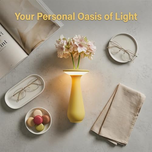 Rechargeable Cordless Flower Table Lamp | Vase Lamp Design, Small Night Light, For Restaurant, Bedroom, Dining Table, Office, Home - color: Yellow