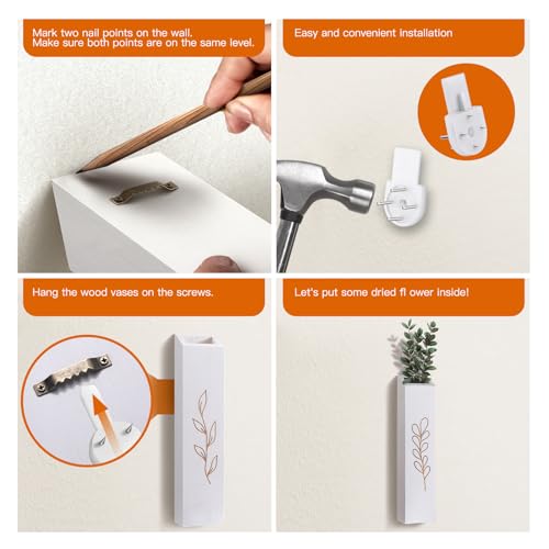 Wood Wall Planter, Farmhouse 4 Pack Indoor Pocket Wall Vases Decor for Living Room Bedroom Dried Flowers Faux Greenery Plants (White) - color: White