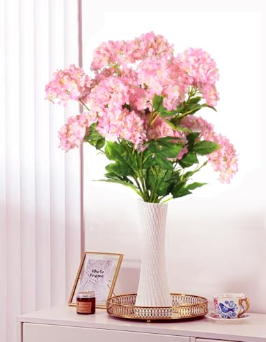 Pink Hydrangea Artificial Flowers, 5Pcs 26.8" Faux Hydrangea Bouquet with 4 Head, Silk Fake Flowers with Stems for Vase, Wedding Bouquet, Home Decor, DIY, Baby Shower, Centerpieces Tables Decoration - color: Pink