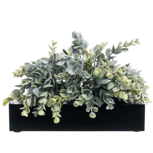MyGift Artificial Eucalyptus Plant in Black Wood Decorative Planter Pot, Realistic Faux Indoor Greenery in Container for Tabletop Centerpiece Décor - color: Ink Black, size: 9.5 Inch