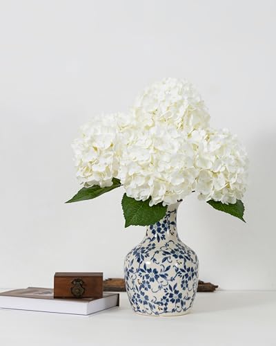 DuHouse 5Pcs Large Hydrangea Artificial Flowers,20 inch Latex Real Touch Hydrangeas Lifelike Hydrangea Flower for Home Wedding Bouquets Centerpieces Party Living Room Decoration(White) - color: White, size: 5pcs