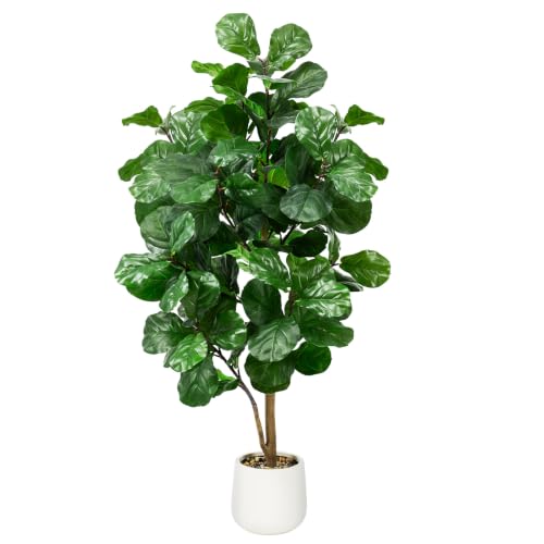 Faux Fiddle Leaf Fig Tree 6ft Tall Indoor Fake Tree in White Pot with 106 Leaves Artificial Ficus Lyrata House Plant for Indoor Home Office Bedroom Living Room Decor Perfect Housewarming Gift - color: Fiddle Leaf Fig 6ft