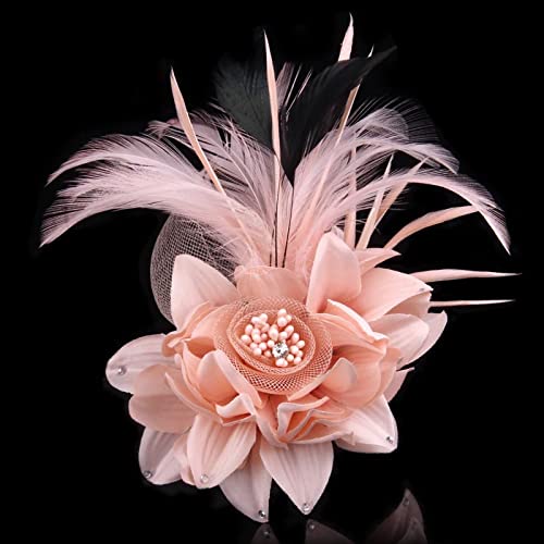 Elegant Flower Brooch for Women Wedding Party Dance Banquet Pins Feather Flower Fascinator Lady Floral Hairpins Dress Suit Lapel Pin Ceremony Accessories Corsage Brooches Vintage Jewelry Gifts - color: Pink