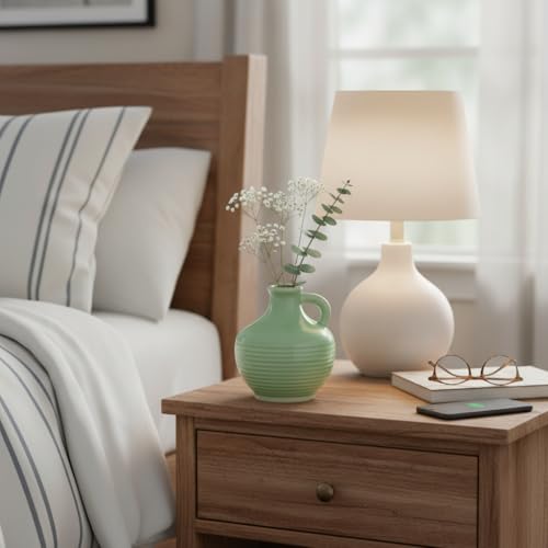 Sunddo Green Ceramic Vase 6 Inch - Small Modern Decorative Vase with 1 Handle for Home Decor, Boho Decor, Room, Bathroom, Living Room, Kitchen, Office - color: Light Green - 6, size: 6 Inch