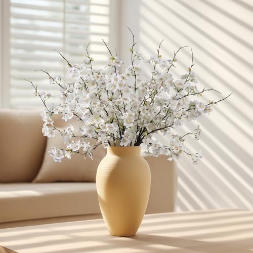 Artificial Cherry Blossom Branches 27.6In Silk Cherry Blossom Branches Long Stem Artificial Flowers for Tall Vase, for Home Decor, Spring Decor,Weddings Decor, Party&Festival Gifts 12PCS,White - color: 12pcs White