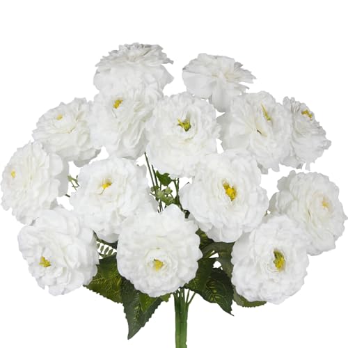 2 Pcs Artificial Flowers Zinnias Silk Flowers with Stems Zinnia Elegans Artificial Flowers for Outdoors Floral Arrangements Table Centerpieces Wedding Party Home Spring Summer Decor White - color: White