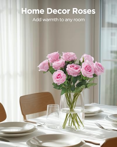 InnoGear 50 Pcs Pink Roses Artificial Flowers, Fake Velvet Silk Rose Bulk Faux Flower for Decoration DIY Wedding Centerpieces Proposal Bridal Bouquets Shower Party Home Floral Decor (50, Pink) - color: Pink