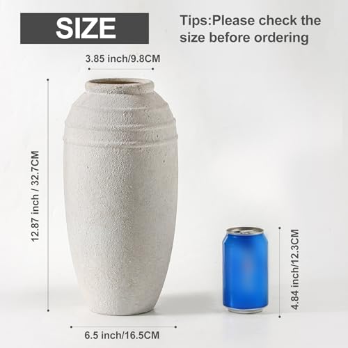 Rustic Farmhouse Flower Vase - 12.87 inch Tall Ceramic Vintage Vase for Home Decor, Living Room Shelf Decor, Enterway Table Decoration - color: 101-5-12.87in